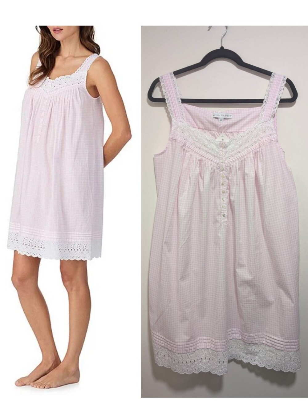 Eileen West | Sleeveless Sweetheart Gingham Chemise In Pink